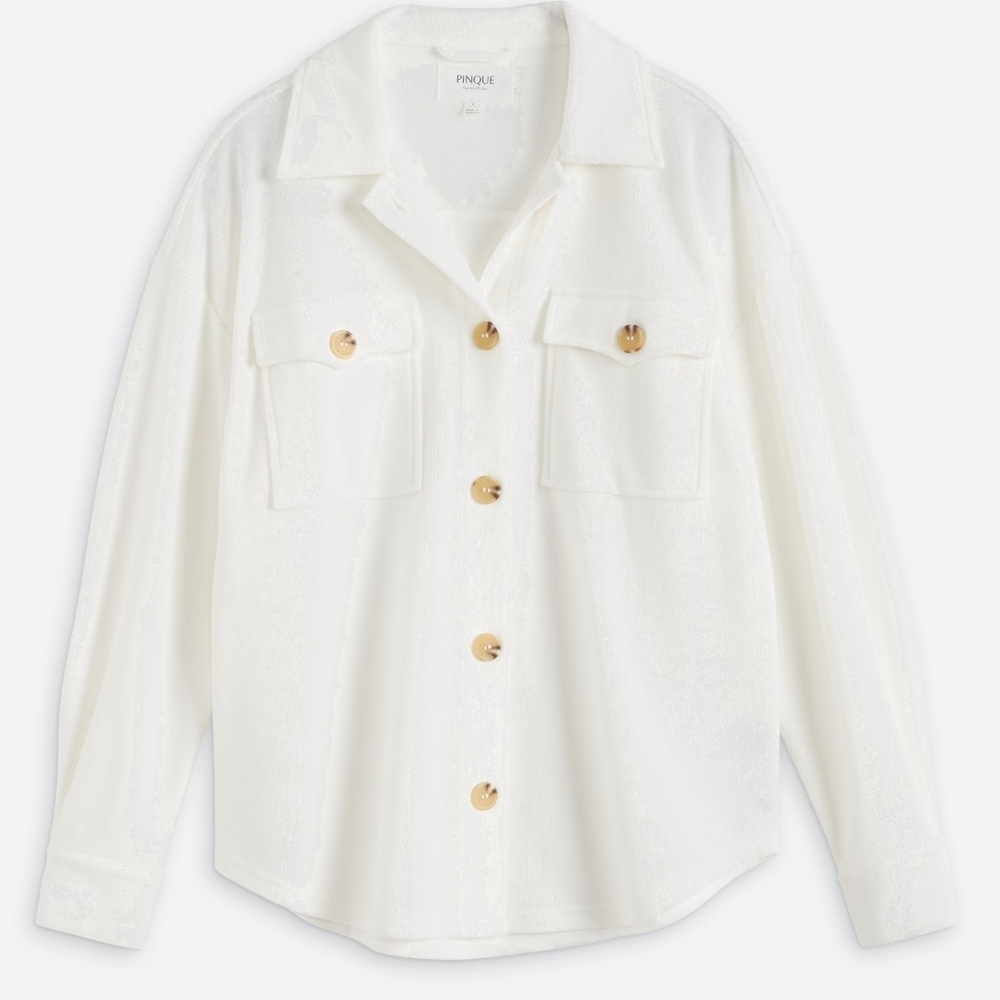 Womens White Button-Down Shirt with Gold Buttons